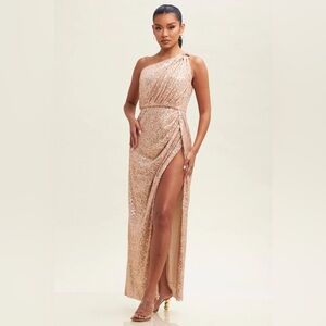 Elegant Silver Sequin One-Shoulder Dress